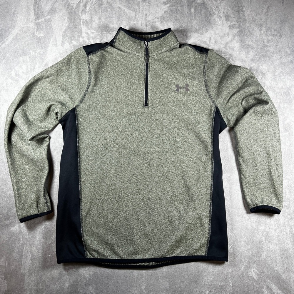 Under Armour Sweater‎ Mens Medium Olive Green Quarter Zip Loose Coldgear